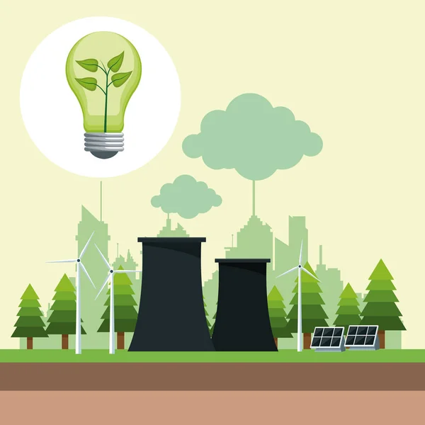 Bubl ekologia energia jądrowa i panel słoneczny — Wektor stockowy