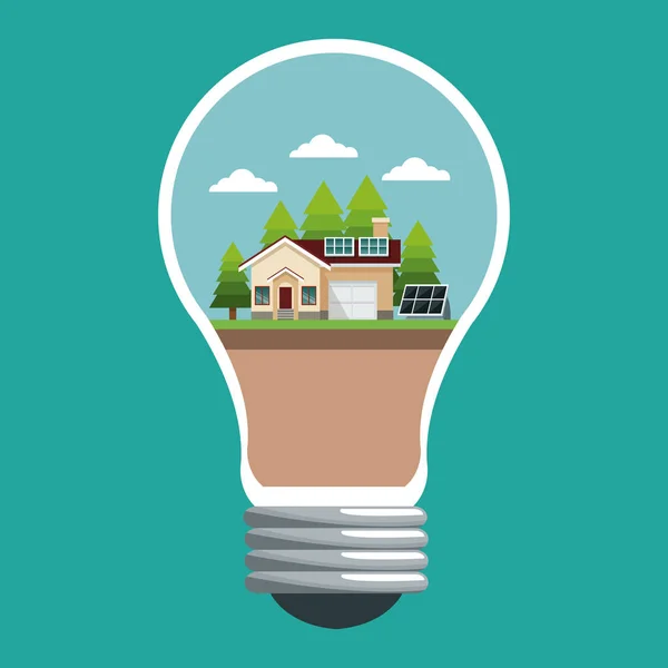 Ampoule avec panneau écologique maison intelligente solaire — Image vectorielle