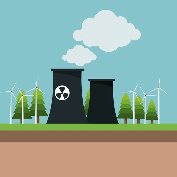 Jaderná elektrárna Větrná turbína energie — Stockový vektor