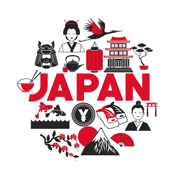 Иконы коллекции туристических плакатов Японии — стоковый вектор