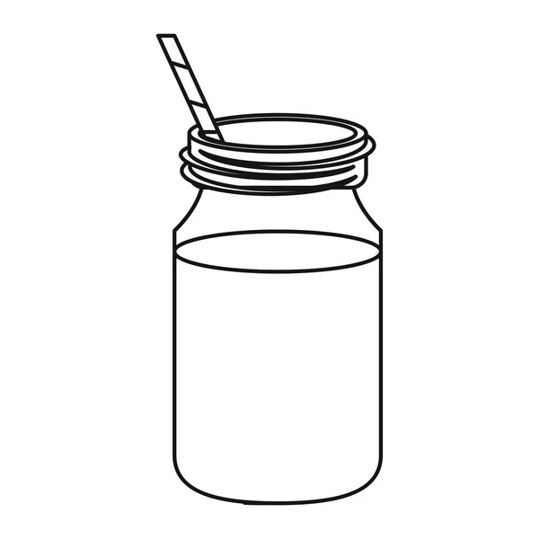 Coffee glass jar straw thin line — Stock Vector