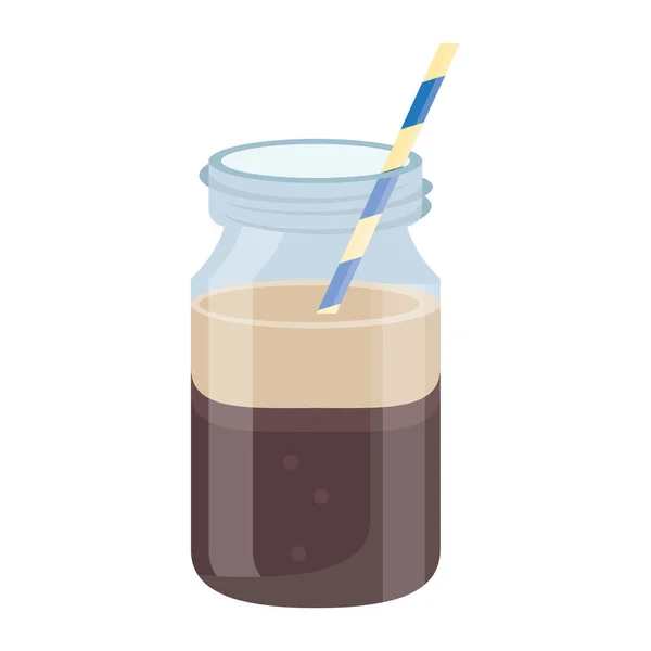 Coffee glass jar straw foam — Stock Vector