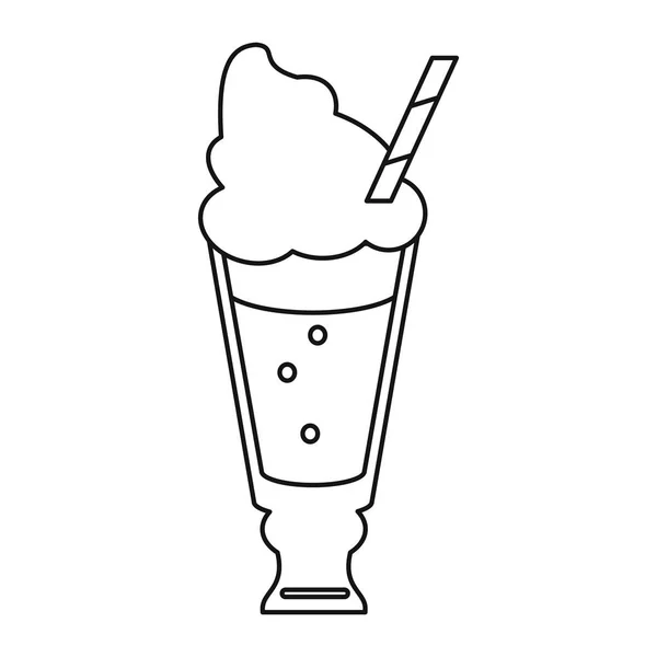 Glas Tasse Getränk Sahne glace Stroh frisch dünne Linie — Stockvektor