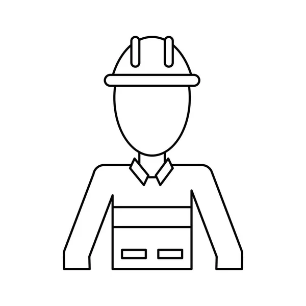 Construcción hombre casco uniforme delgada línea — Vector de stock