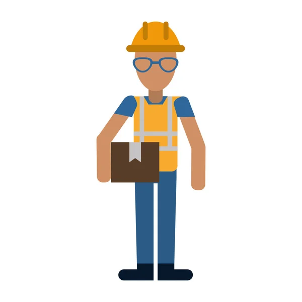 Construction homme lunettes casque boîte — Image vectorielle
