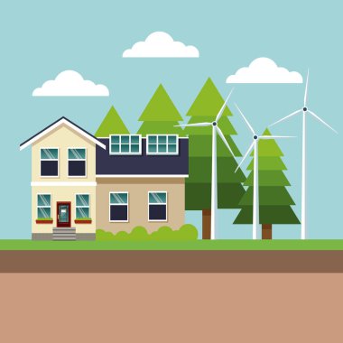 modern ev yeşil enerji rüzgar türbini
