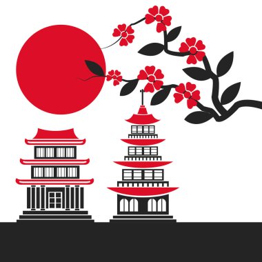 Tapınak Japonya Simgesel Yapı güneş sakura poster oluşturma