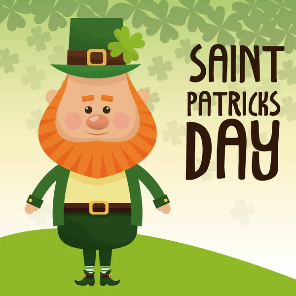 Saint patricks dag kabouter permanent met pak hoed klaver belettering poster — Stockvector