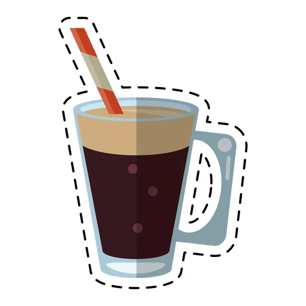 Mocca café taza crema paja bebida - línea de puntos — Vector de stock