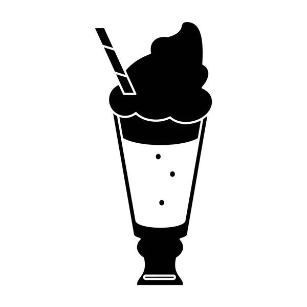 Glas Tasse Getränk Sahne glace Stroh frisch Piktogramm — Stockvektor