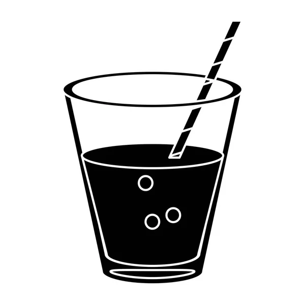 Glass cup fresh drink with straw pictogram — Stock Vector