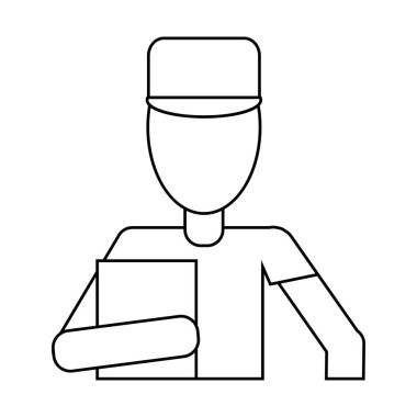 kap kutusunu ve Pano ince çizgi ile teslimat adam avatar