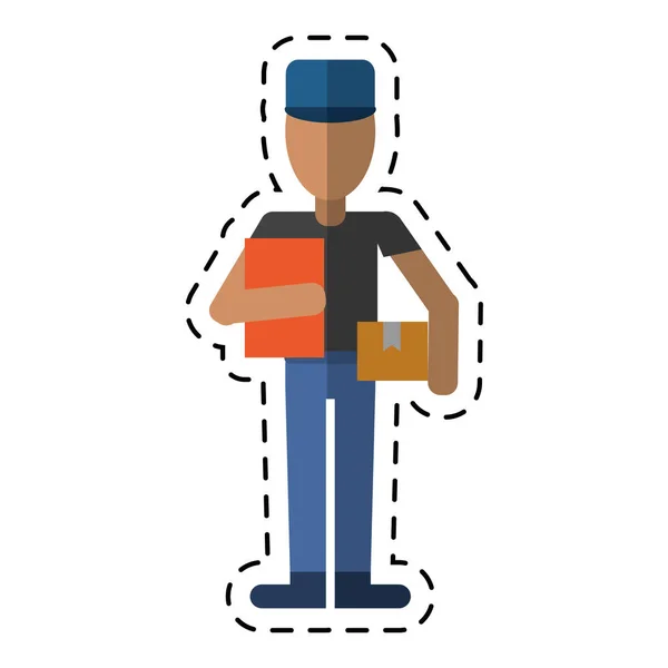 Delivery man avatar with cap box and clipboard cutting — Stock Vector