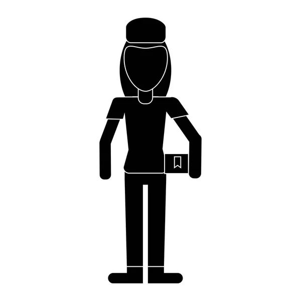 Femme livraison boîte de travail et chapeau pictogramme uniforme — Image vectorielle