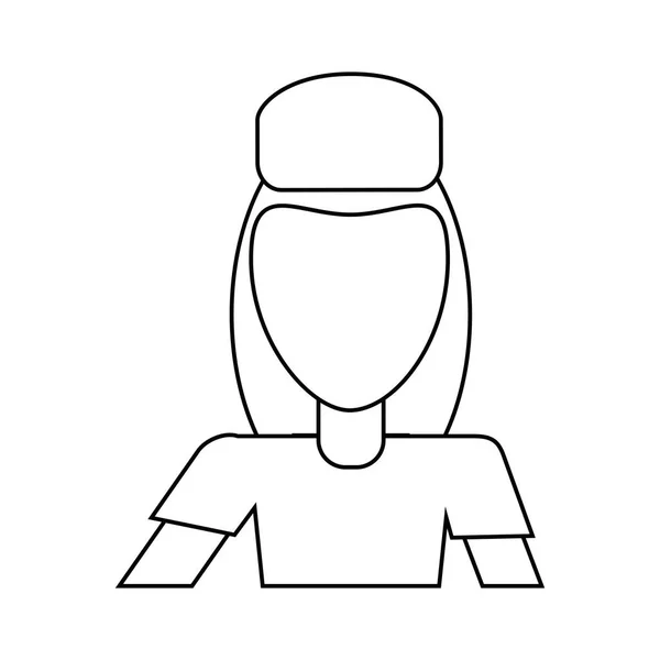 Avatar femme livraison boîte de travail et capuchon ligne mince uniforme — Image vectorielle