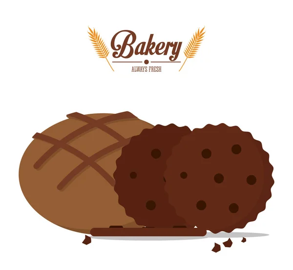 Αρτοποιείο cookies και αναπόσπαστο πάντα φρέσκο ψωμί — Διανυσματικό Αρχείο