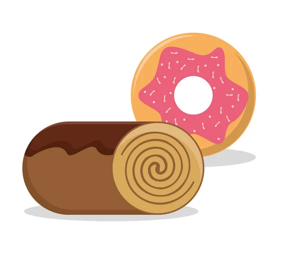 Rolo de pão donut sobremesa comida design —  Vetores de Stock