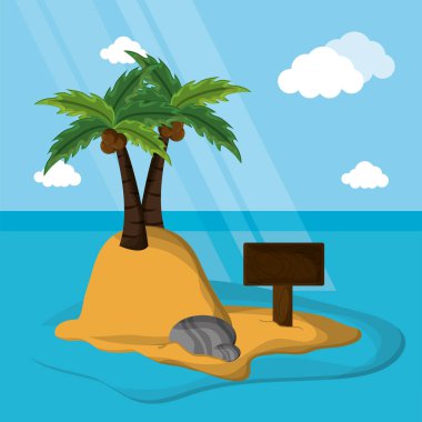 ıssız bir ada palm Hindistan cevizi kaya kum