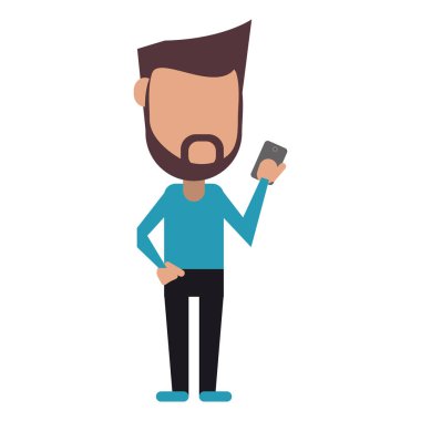 cep telefonu dijital kullanılarak hipster adam sakal