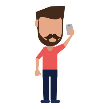 smartphone kullanarak bıyık sakallı