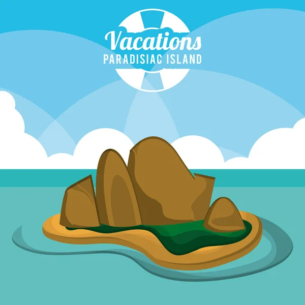 Vacanze paradisiaco isola di sabbia rocce poster — Vettoriale Stock