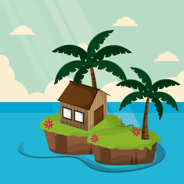Tropische Bungalow-Insel Palme — Stockvektor