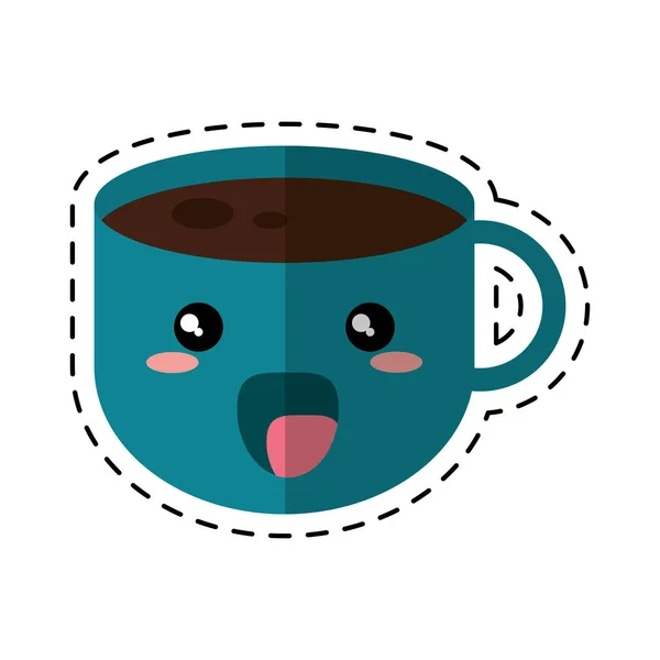 Linea di taglio caldo tazza di caffè kawaii — Vettoriale Stock