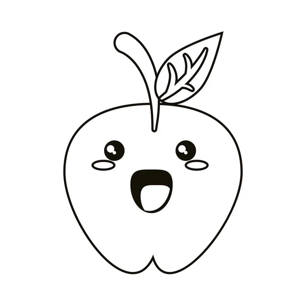 Kawaii manzana fruta jugosa delgada línea — Archivo Imágenes Vectoriales