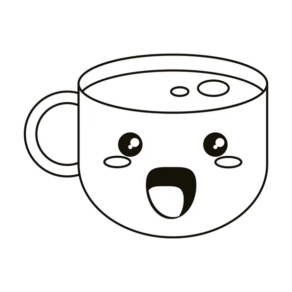 Kawaii taza de café bebida desayuno delgada línea — Archivo Imágenes Vectoriales
