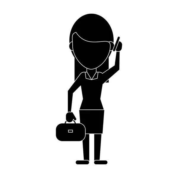 Vrouw business met koffer praten cellphone pictogram — Stockvector