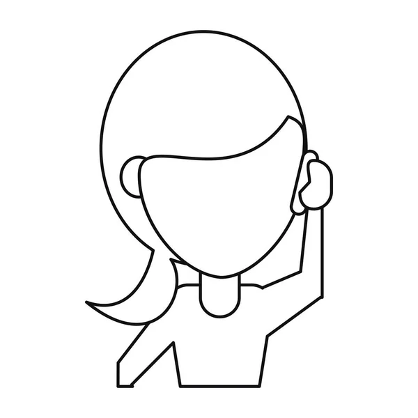 Femme caractère communiquer parler smartphone ligne mince — Image vectorielle