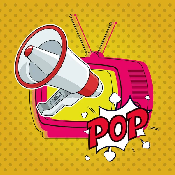 Pop art televison megafono marketing design — Vettoriale Stock