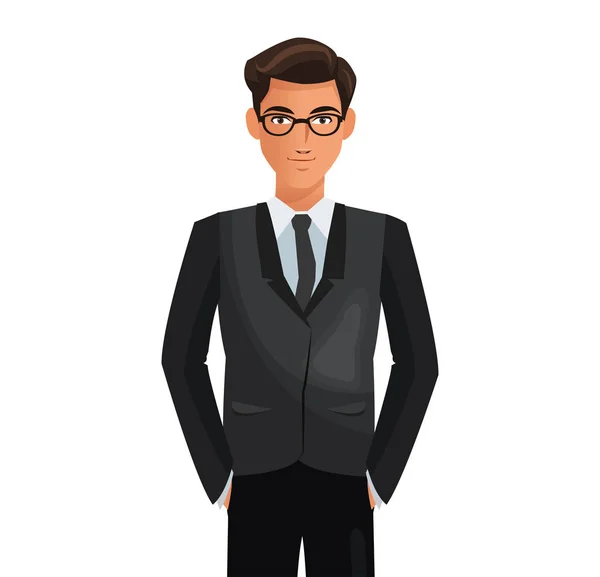 Business uomo vestito cravatta occhiali — Vettoriale Stock