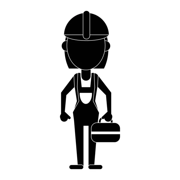 Pictograma de caja de herramientas de construcción mujer — Vector de stock