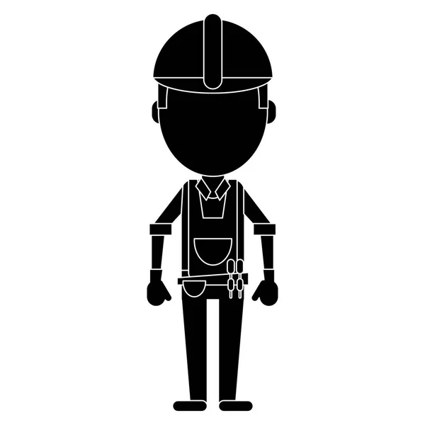 Construction man with tool belt pictogram — Stock Vector