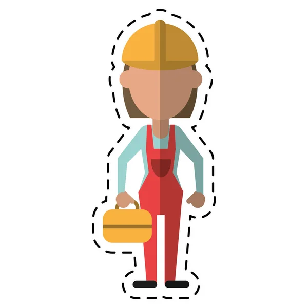 Femme travailleur construction boîte à outils coupe ligne — Image vectorielle