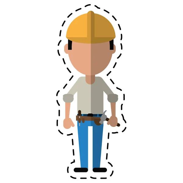 Construction man helmet tool belt hammer-cut line — Stock Vector