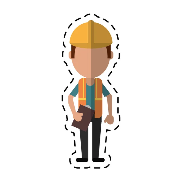 Construction man helmet tool belt and helmet-cut line — Stock Vector