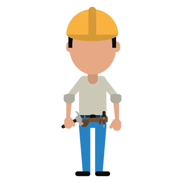 Construcción hombre casco herramienta cinturón y línea de corte del casco — Vector de stock