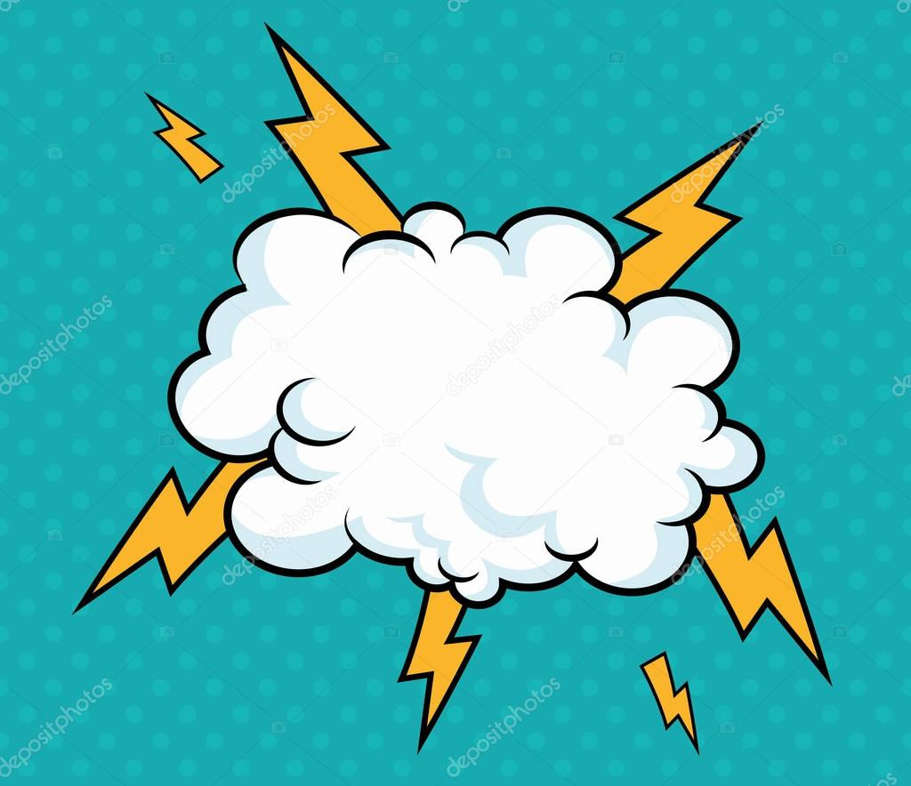 pop art cloud with lightning design blue background