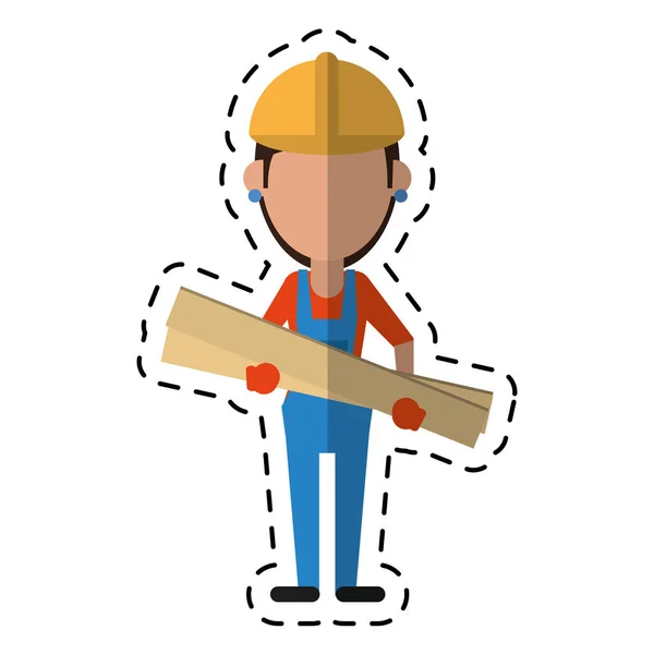 Cartoon woman building construction wooden boards — Stock Vector