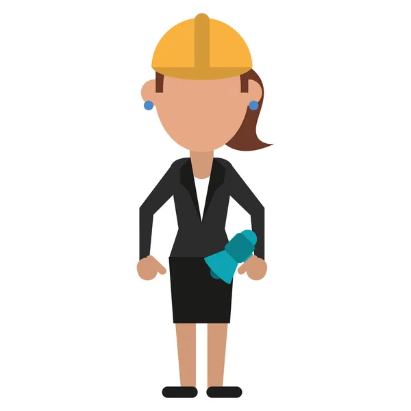 Mujer con casco de trabajo megáfono — Archivo Imágenes Vectoriales