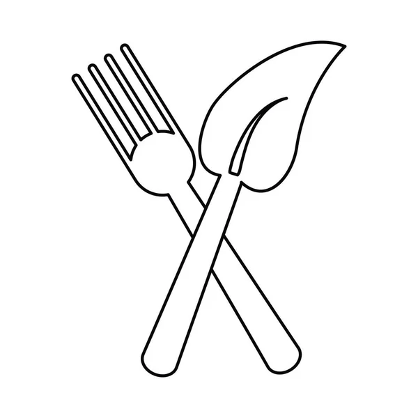 Fork leave healthy food symbol thin line — Stock Vector