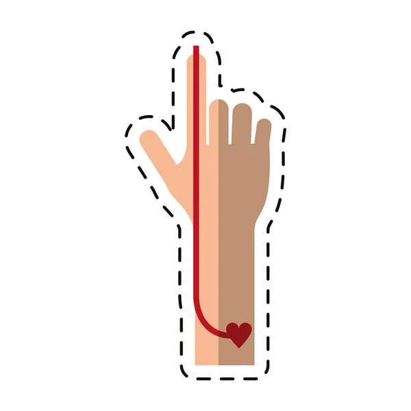 Cartone animato mano sangue donare trasfusione di cuore — Vettoriale Stock