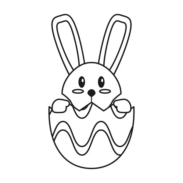 Пасхальный кролик в яйце сюрприз тонкая линия — стоковый вектор