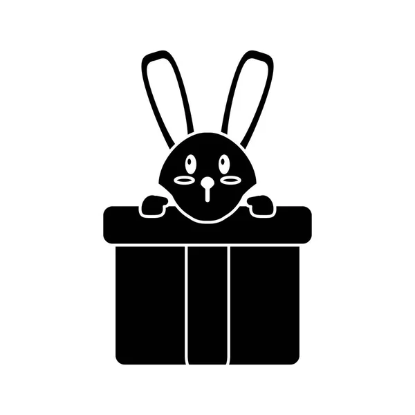 Lindo conejo ocultando caja de regalo pictograma sorpresa — Vector de stock
