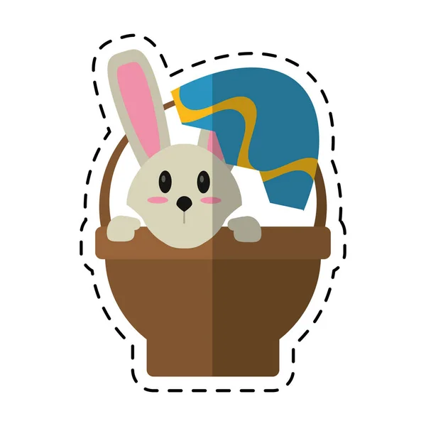 Conejito de Pascua de dibujos animados en cesta presente — Vector de stock