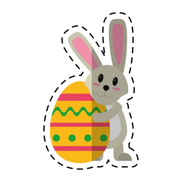 Cartoon easter rabbit hugging egg — Stock Vector