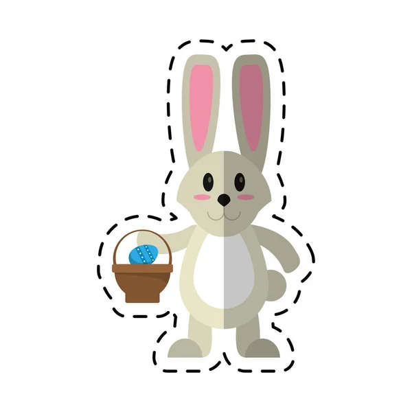 Conejito de Pascua de dibujos animados con huevo de cesta — Vector de stock