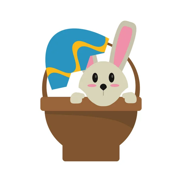 Conejito de Pascua en cesta presente — Vector de stock